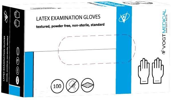 Рукавички медичні оглядові латексні неприпудрені, текстуровані одноразові нестерильні (розмір М) Vogt Medical